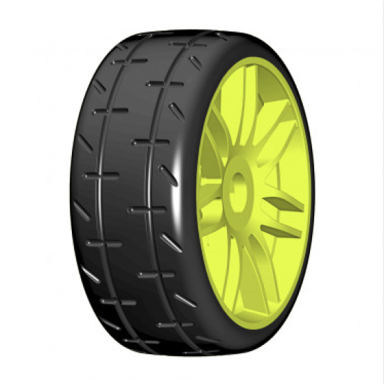 GRP 1/8 GT T01 REVO R1 Rain Tires Mounted on New Spoked Yellow 